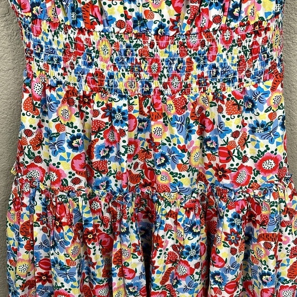 J Crew Smocked Waist Dress with Farmers Market Print Floral Ladybug Sz 0 - Picture 6 of 15